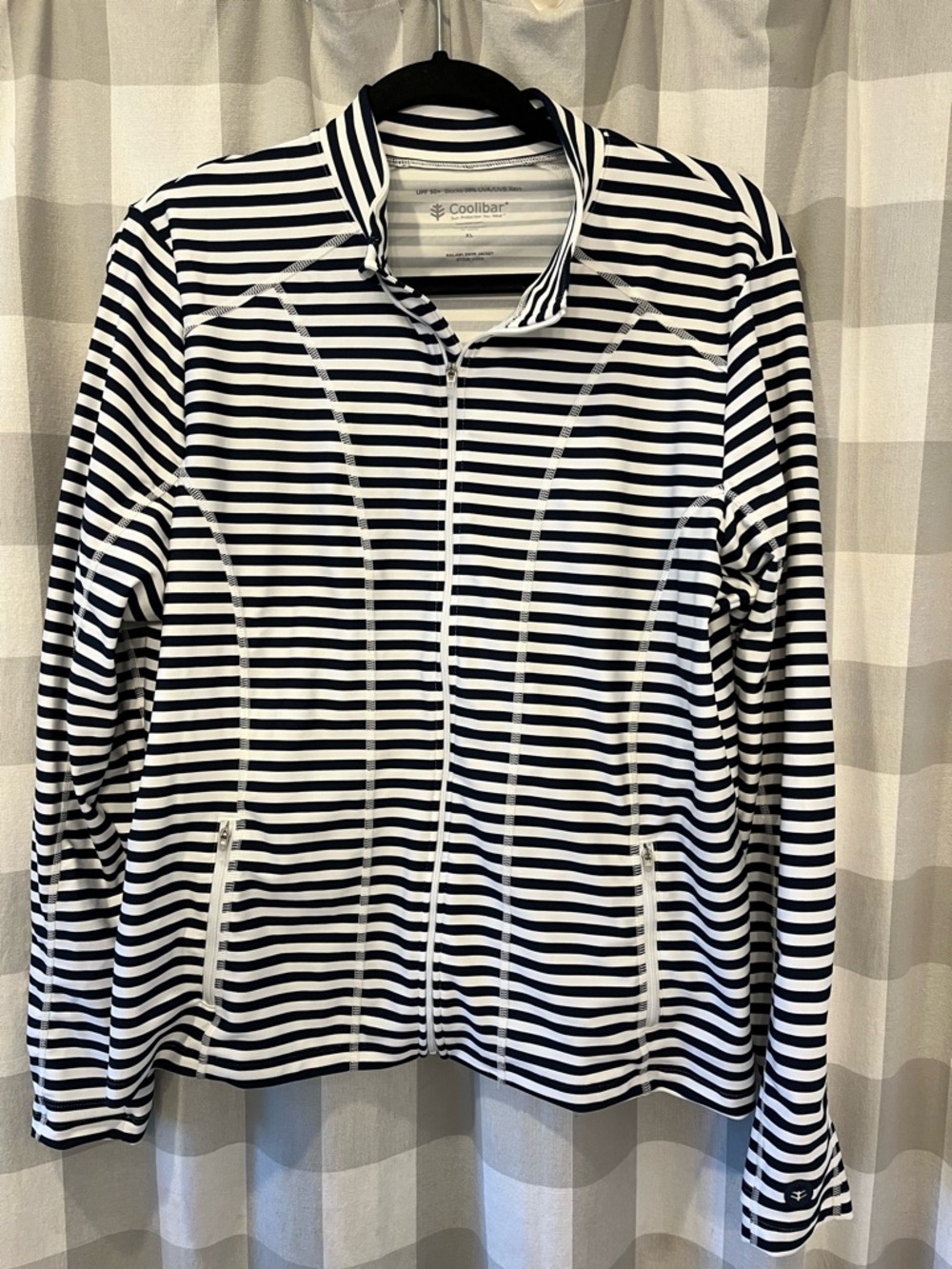 Coolibar Navy & White Striped Swim Jacket